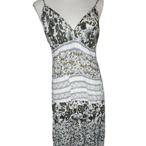 Jane Ashley Sleeveless Maxi Dress Medium White Green Vneck Prairie Floral Cotton